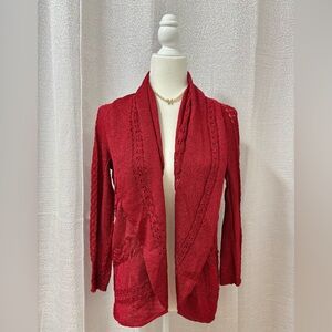 Alfani Women's Metallic Red Open-Front Cardigan Size Small Festival Boho Fairy